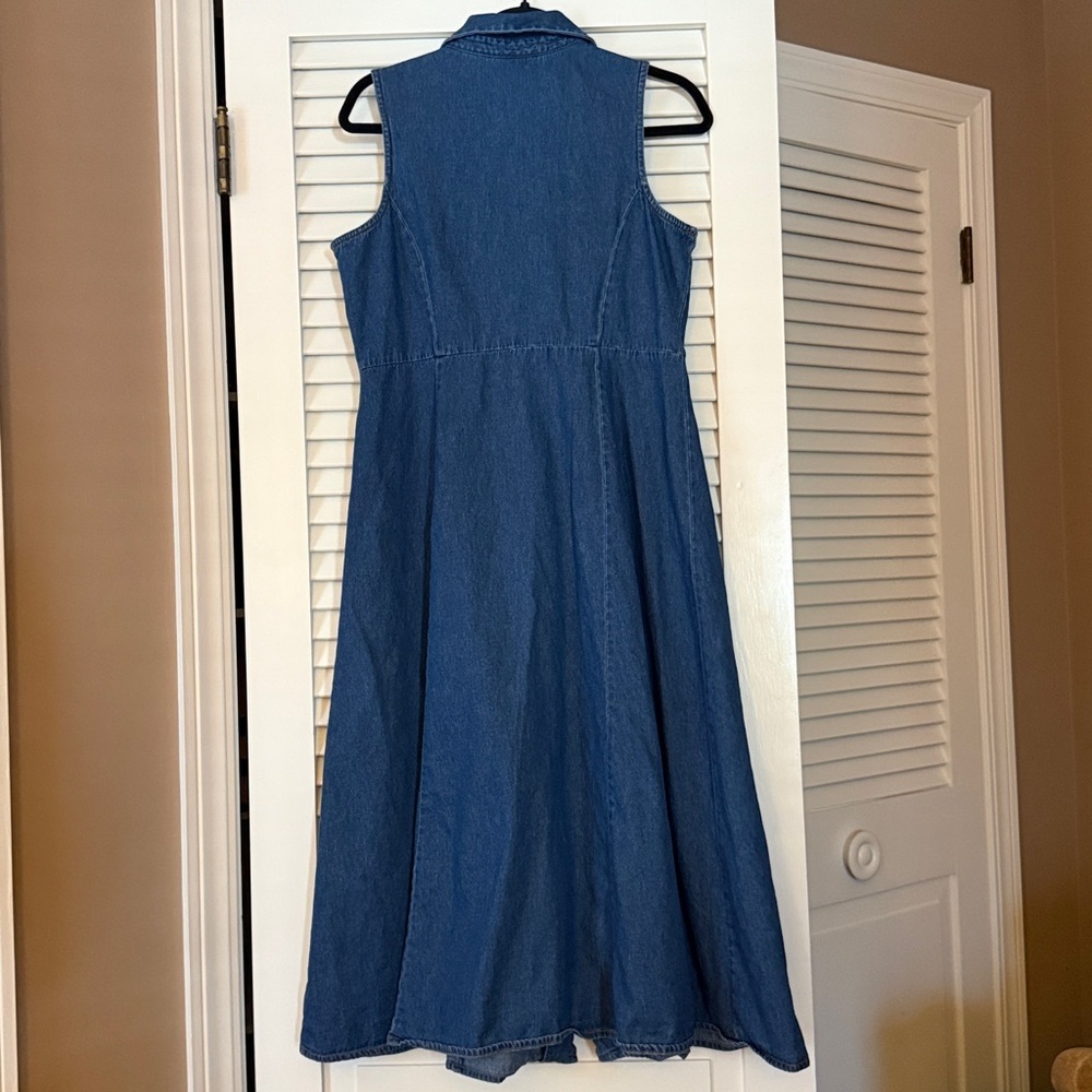 Chadwicks Vintage Blue Denim Midi Dress | Sleeveless Button Front | 12P - Picture 3 of 3